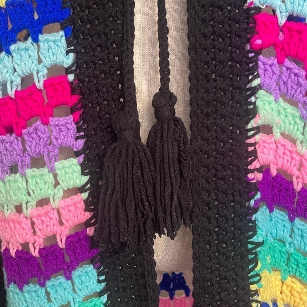 Rare Matimì Crochet Long Cardigan Sweater w/ Hood in Multicolor Stripes One Size - Picture 12 of 12